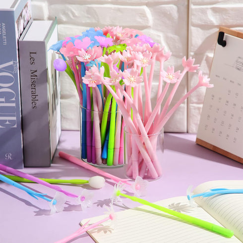 Fulmoon 60 Pcs Color Changing Flower Pens - Cherry Blossom, Tulip, Daisy, and Daffodils Cute Gel Ink Pens