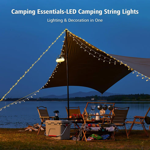 130LEDs,33 13 4 in1 Solar Camping String Lights FT Fairy Lights with Lighting,Portable Waterproof Camping