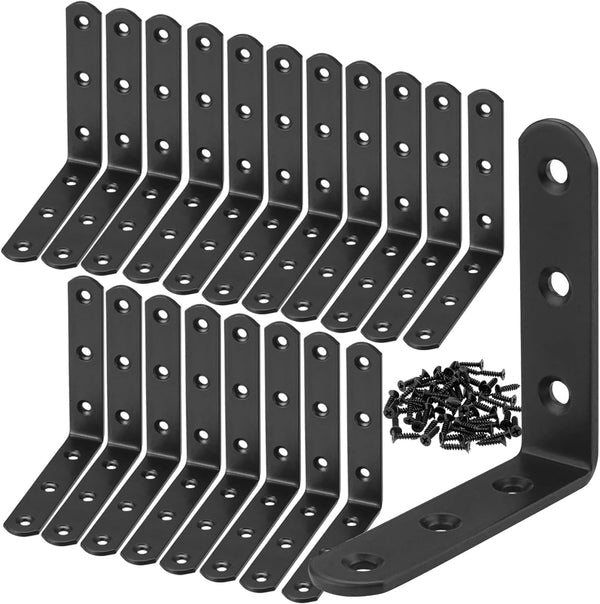 WYIPOLZI 20 Pack 3" x 3" Black L Brackets Heavy Duty Right Angle