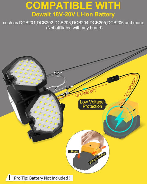 T-SUN 20V Repairs(1 Pack) Battery Operated Shed Lights, LED Work Light Compatible with Dewalt Battery Hanging Lights