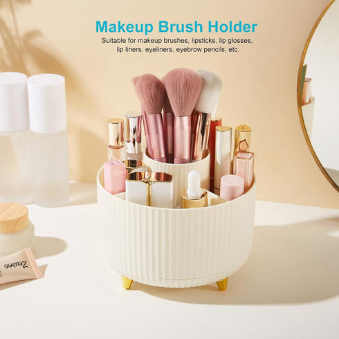 Desk Pencil Pen Holder, 5 Slots 360 Degree Rotating Organizer for Stationery Supplies (Cream Yellow)