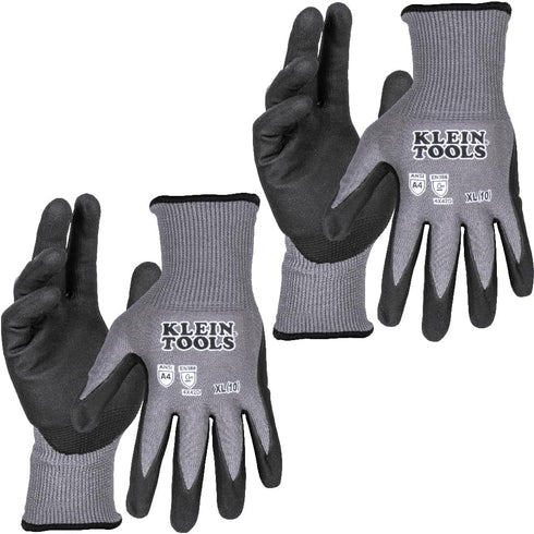 Klein Tools 60590 Cut Resistant Work Gloves, X-Large, 2-Pair, Knit Dipped Nitrile Coated, Touchscreen Capable