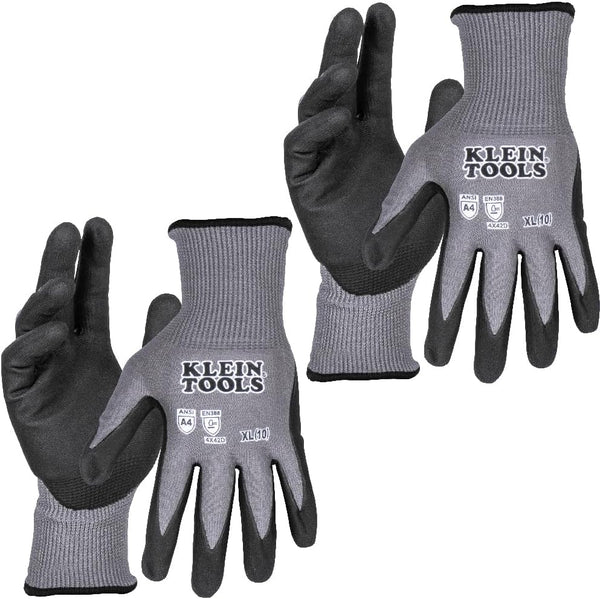 Klein Tools 60590 Cut Resistant Work Gloves, X-Large, 2-Pair, Knit Dipped Nitrile Coated, Touchscreen Capable