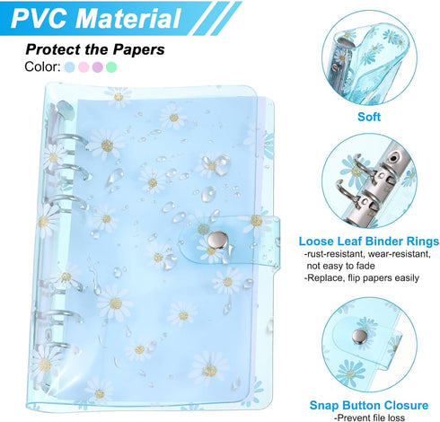 PATIKIL A5 Flower Clear Binder Cover, Soft PVC Loose Leaf Binder Protector with Snap Button Closure