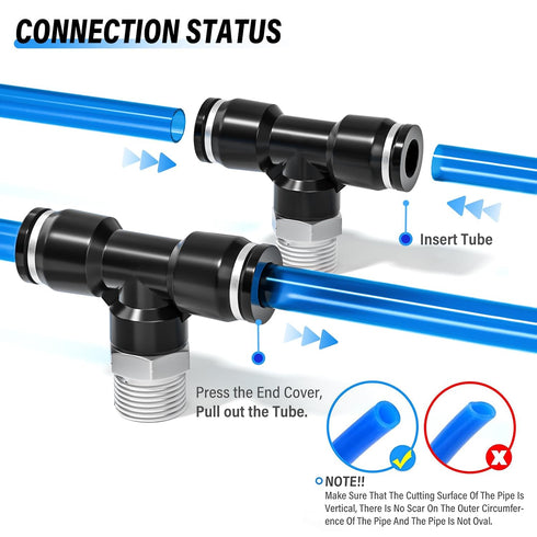 TAILONZ PNEUMATIC Male Branch Tee Push to Connect Fittings, 1/4 Inch Tube OD x 1/8 Inch NPT Thread (Pack of 10)
