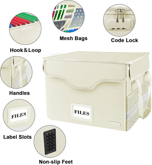 DocSafe Fireproof File Box with Lock, Portable Document Storage Organizer with Pockets for Home Office