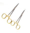 Premium German Stainless Steel, Set of 2 PCS Gold Handle Mosquito Locking HEMOSTAT Forceps, Straight + Curved 5"