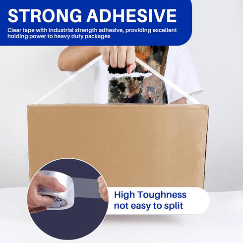 Clear Packing Tape - 12 Rolls Heavy Duty Packaging Tape with Dispensers for Shipping, Moving, Sealing