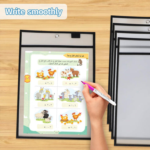 6 (10" 13"), Ufamrine Pcs Dry Erase Pockets Sleeves Black, Job Ticket Holders * Reusable Plastic Sleeves for Teacher