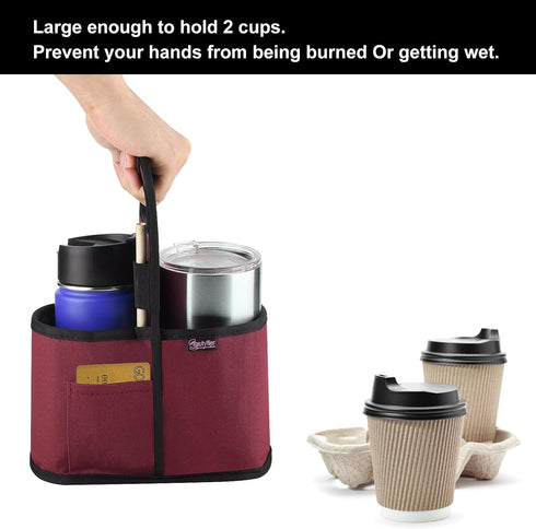 Beautyflier 2 Drink Carrier with Handle for Delivery Reusable Insulated Coffee Cup Carrier Portable Cup Holder