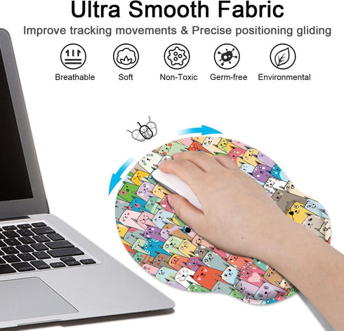 Britimes Ergonomic Mouse Pad with Wrist Support, Colorful Cats Non-Slip Rubber Base for Home Office