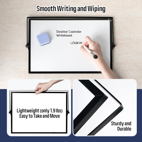 Loukin 17"x12" Magnetic Desktop Dry Erase Calendar with Stand, Reusable Planner Schedule for Desk, Office, Classroom