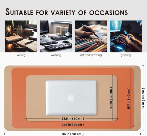 Dual Sided Leather Desk Mat - Waterproof Desk Pad for Office and Home, Ideal for Large Mouse Pad (Apricot+Orange,