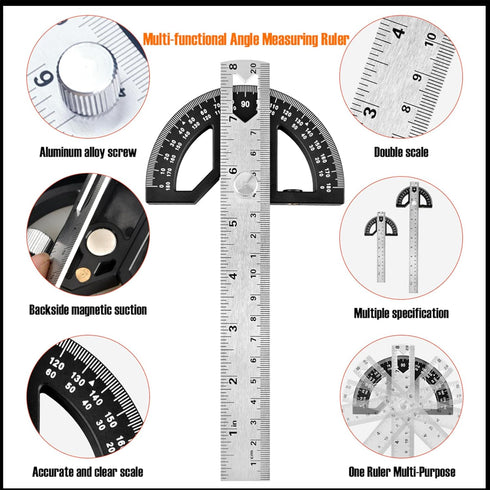 Protractor Angle Finder Carpenter Square, Adjustable Aluminum Protractor Square for Woodworking Hobbyists