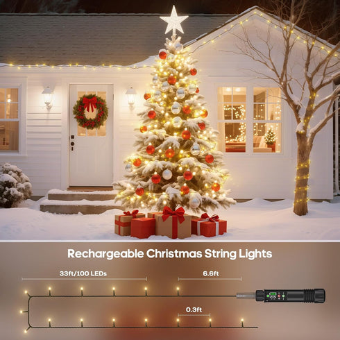 2-Pack 66ft 200LED 1200mah Rechargeable Battery Operated String Lights, Total Rechargeable String Light Waterproof