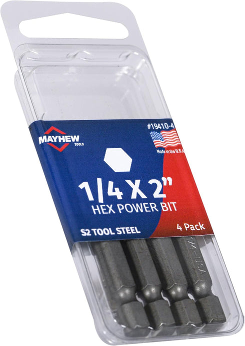 Mayhew Tools 19410-4 SAE Hex Power Bit, 1/4 x 2", 4-Pack
