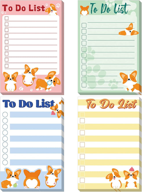 Geyee 4 Pcs Welsh Corgi to Do List Sticky Notes, Kawaii Dog Notepad with 50 Sheets/Pad for Corgi Lovers