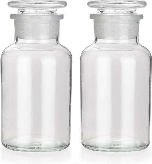2 Packs 250ml Glass Reagent Bottle, Lab Wide Mouth Bottle with Glass Ground Stopper, Clear
