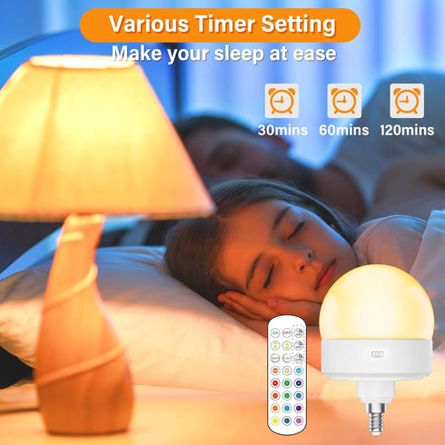 E12 4000mAh Bulb Dimmable, 3 Temperature+12 Bulbs 2 Pack TAIYALOO Rechargeable Lamps, Battery Backup with Remote