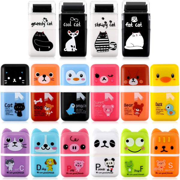 Outus 16 PCS Cute Animal Roller Erasers, Pencil Eraser Shaving Roller Case for School Supplies