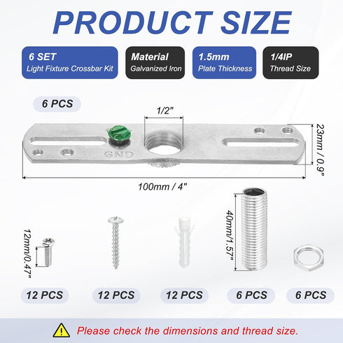 4" 6 Set 1/4IP Set Packs PATIKIL Light Crossbar Kit, Universal Light Fixture Mounting Bracket with Tap Center Hole