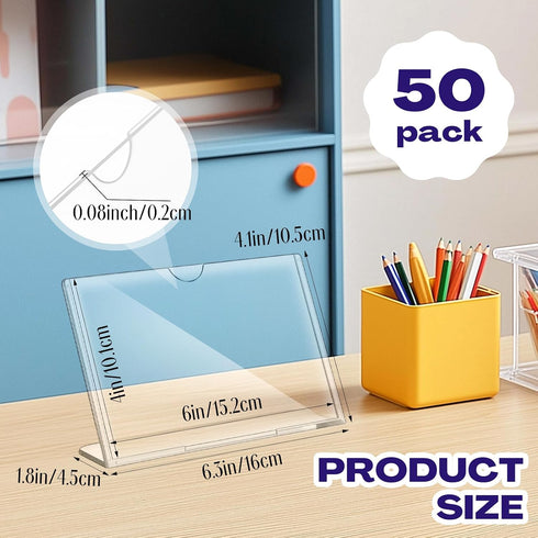 50 Pack 4x6 4x6 Yalikop Acrylic Sign Holder Bulk Slanted Back Acrylic Holder Clear Plastic Picture Frames Plastic Paper