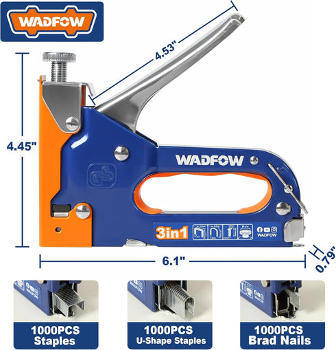 Heavy Duty 3-in-1 Stapler Gun with 3,000 Staples: Manual Brad Nailer and Power Adjustment Stapler Gun for DIY