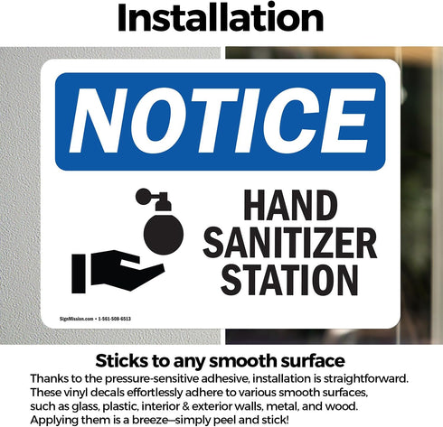 (2 Pack) 7 Inch 5 Inch Hand Sanitizer Station Sign With Symbol OSHA Notice Sign X Vinyl Label Decal Sticker Weather