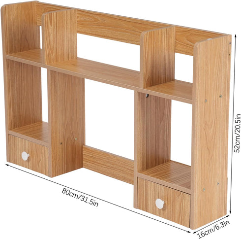 lxrnqcey 2-Tier 80cm Desktop Shelf, High-Capacity Desk Hutch Organizer, Multipurpose Wood Desktop Bookshelf Storage