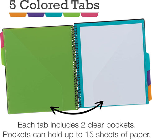 Samsill 10 Pocket Poly Project Organizer with 5 Dividers, Letter Size File Folders, Customizable Front Cover, Fashion