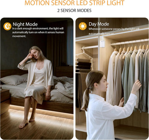 6.56ft 640LEDs 4000K 2 Pack OMIKA COB Motion Activated LED Strip Light, Natural White Rechargeable Night Light, Safe