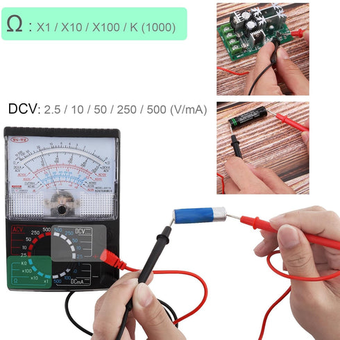 DC/AC Voltage Current Resistance Mechanical Multimeter with Test Leads, Handheld Analog Pointer Tester