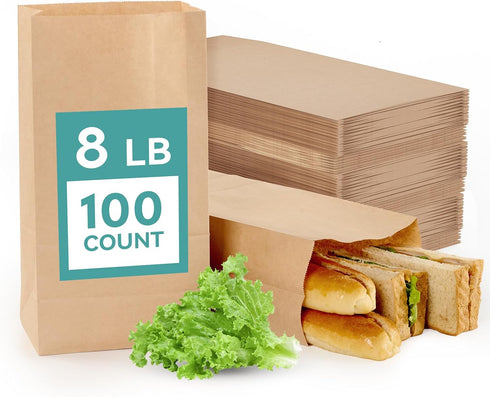 MUCHII 8 LB Paper Lunch Bags,100 Count Brown Paper Bags for Lunches,
