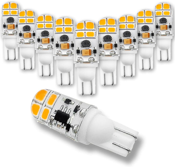 KAKEMONO T5 T10 Wedge Base LED Bulb, 2W AC10-18V/DC10-30V, 2700K Warm White, 10 Pack for Low Voltage