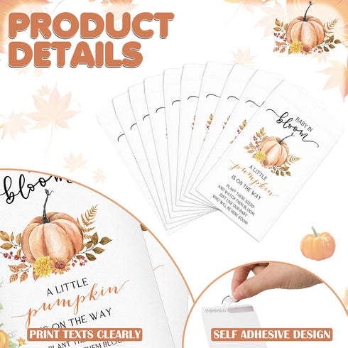 Fumete 100 Pcs Baby Shower Packet Favors - Pumpkin Self Adhesive Kraft Packets for Baby Shower Party Gifts