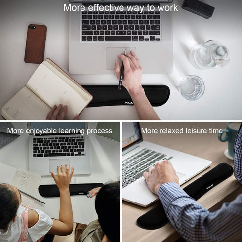 VECUU Keyboard Wrist Rest Pad with Ergonomic Raised Memory Foam for Easy Typing & Pain Relief, Anti-Slip Support (Black)