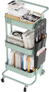DTK 3 Tier Metal Utility Rolling Cart, Table Top & Side Bags, Storage Organizer with Wheels, Green