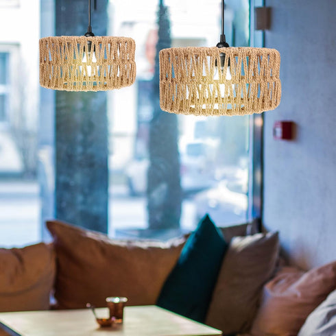 Bulb Alipis Lamp Shade Woven Straw Rope Rattan Pendant Light Shade Ceiling Fan Light Covers for Pendant Table Floor
