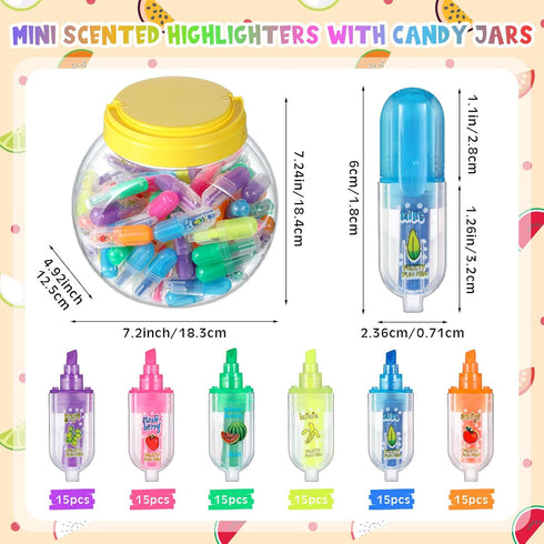 Ctosree 90 Pieces Mini Cute Scented Highlighters with Candy Jars for Kids, Multi Color School Supplies & Stationery