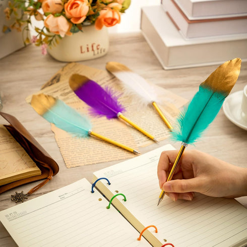 ZAUGONTW 12Pcs Vintage Feather Ballpoint Pen, Signing Pen for Guest Signature, School Office Wedding Supplies