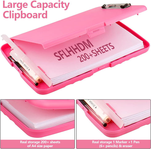 Clipboard with Storage, Side Open Nursing Clipboard Foldable Storage, Nurse Clipboards with Low Profile Clip, Waterproof Plastic Clipboards for Office Writing Drawing Clip Board (Pink) by SFLHHDM