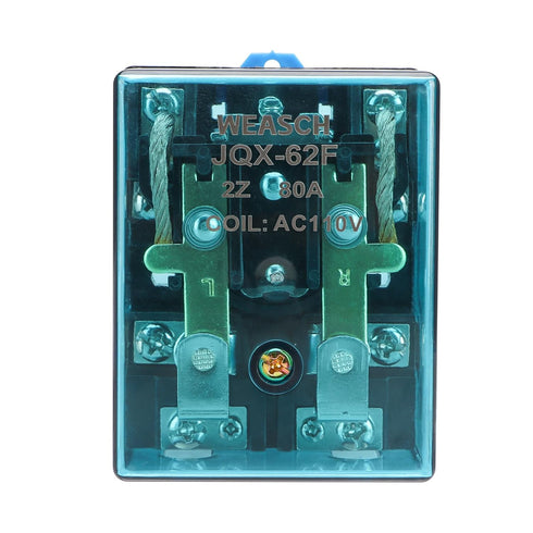 High Power Relay JQX-62F-2Z, AC 110V Coil Voltage, 80A DPDT 2NO 2NC Electromagnetic Relay, 35mm Rail Mount