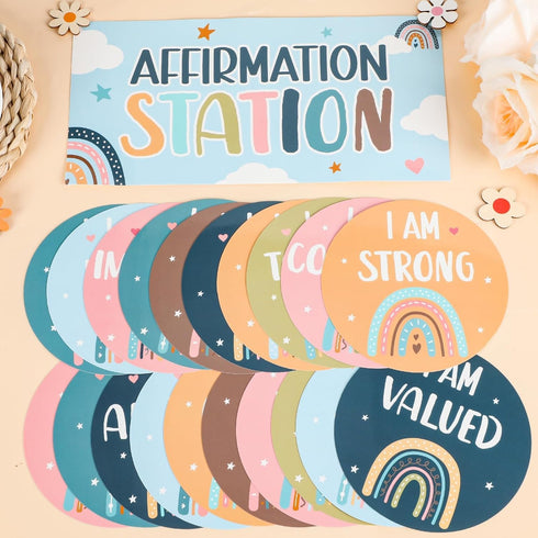 Boho Affirmation Station Bulletin Board Set Rainbow Positive Bulletin Board for Classroom Decorations Motivational