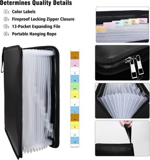 ENGPOW Legal Size Expanding File Folder, Important Document Organizer, Fireproof with 13 Pockets, Large Capacity