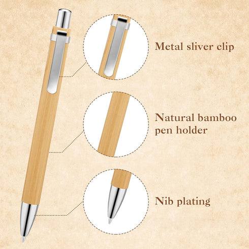 SATINIOR 150 Pcs Bamboo Ballpoint Pens - Wooden Retractable 1mm Black Ink Pen, Sustainable Writing Tools for Men & Women