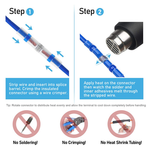 TICONN 200 PCS Solder Seal Wire Connectors, Heat Shrink Butt Connectors, Waterproof Electrical Wire Terminals