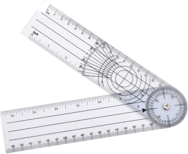 Clear Plastic Goniometer with 360 Degree Rotation, 7'' Arms, Quick Angle Protractor Measuring Tool