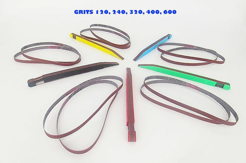 Sanding Stick Detailer Set 5 Piece with 2 Extra Replacement Belts, 5 Grits for Sanding Wood, Metal & Plastics, S5G10
