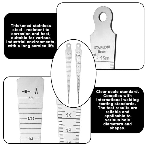 Vin Beauty 1-15mm Inch 5/8" 15mm 1/32" 1.0mm Taper Gauge Taper Welding Gauge & Metric Stainless Steel Double Sided Max