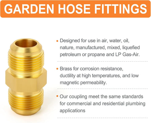 GASHER 10PCS Brass Tube Fitting, Half-Union, 1/4" Flare x 1/4" Flare Male Pipe Fittings